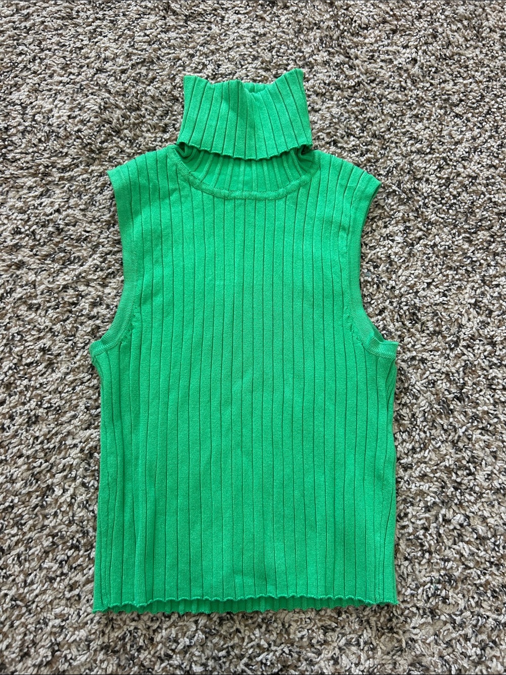 Zara Sleeveless Ribbed Turtleneck Top - Bright Green